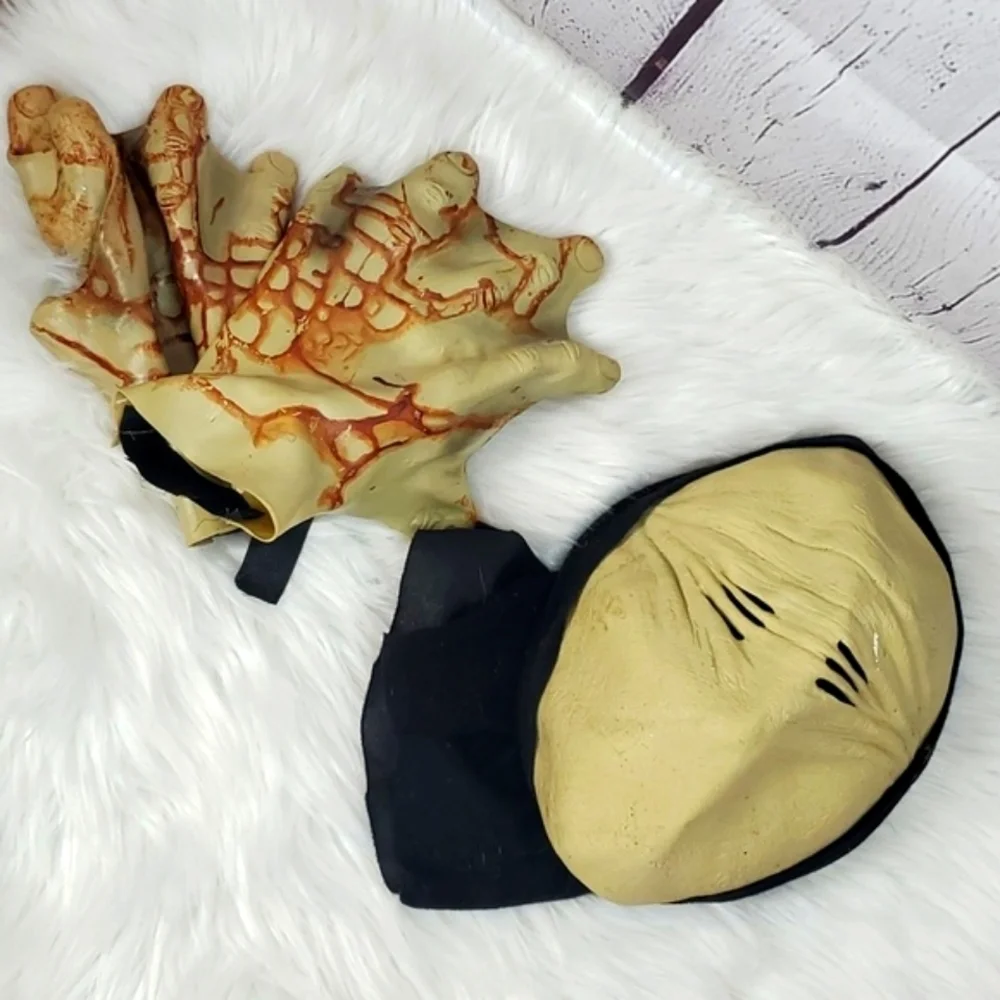 Latex Faceless Whole Head Mask with Gloves - Fabric Cowl Neck Hair Cover Unisex